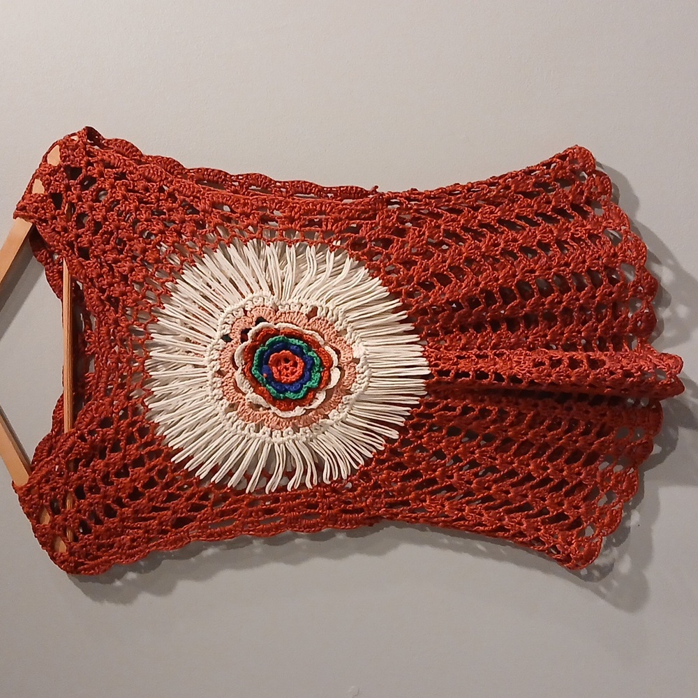 Hand made crochet shirt with flower design, size s/m